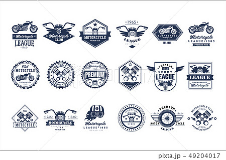 Motorcycle club logo template set, sport league retro vintage style emblems and badges vector 49204017