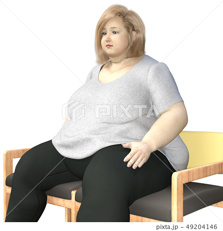太りすぎてイス2つ必要な超肥満女性のイラスト素材