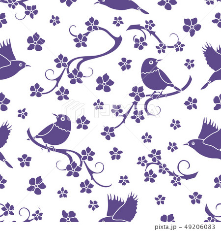 Seamless pattern with sakura branches, birds Seamless pattern with sakura branches, birds 49206083