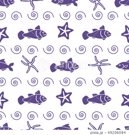 Vector seamless pattern with starfish and fish 49206084