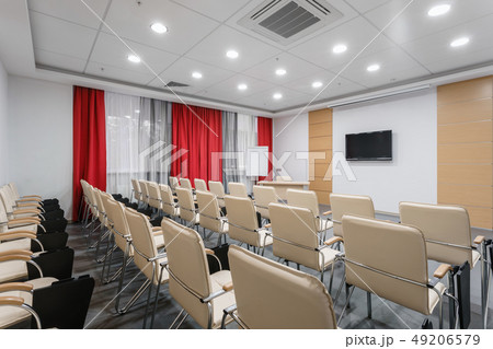 Empty modern conference hall in new hotel. Room for training, education, group classes, exams 49206579