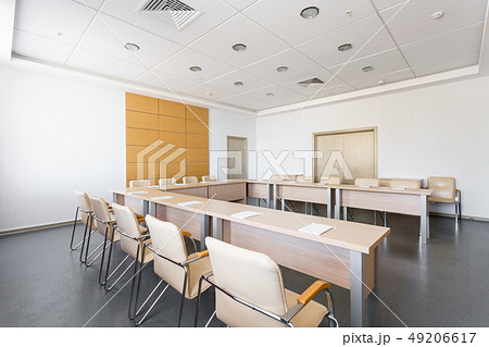 Empty modern conference hall in new hotel. Room for training, education, group classes, exams 49206617