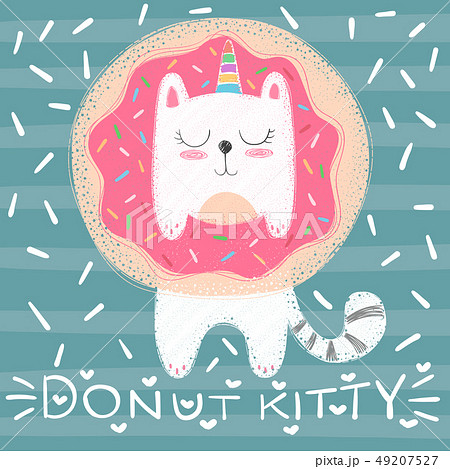 Cute unicorn cat - funny illustration. Cute unicorn cat - funny illustration. 49207527