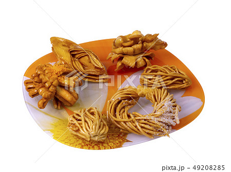 honey cookies of different shapes laid out on a 49208285