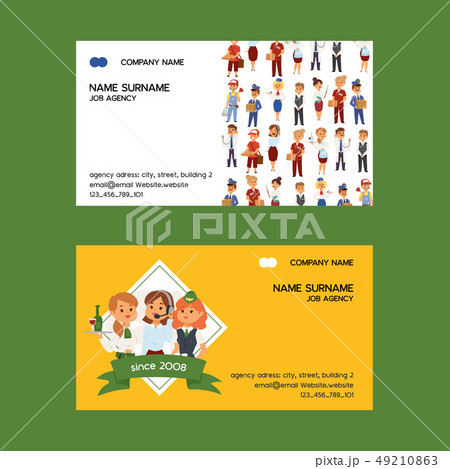 Job agency vector business-card woman man character work doctor teacher waitress deliveryman 49210863