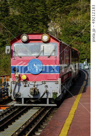 大井川鐵道井川線　奥大井湖上駅に到着するトロッコ列車 49212183