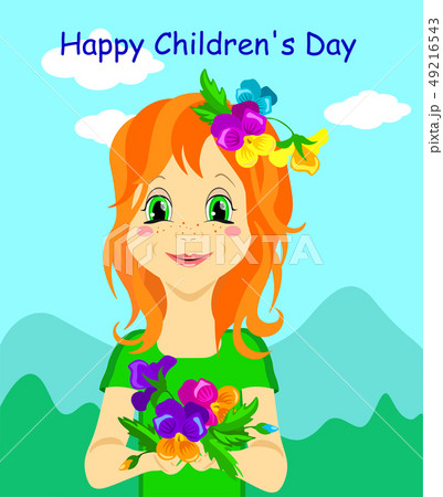 Cute girl with flowers for Children' s day or Cute girl with flowers for Children' s day or 49216543