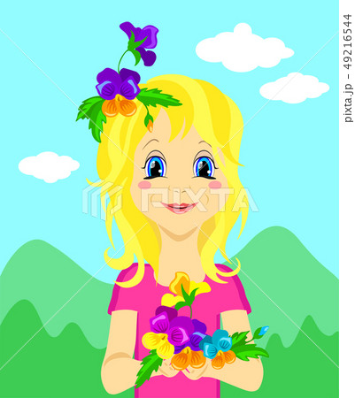 Cute girl with flowers for Children' s day or 49216544