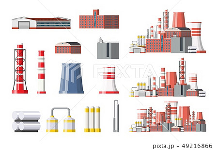 Factory icon set. Industrial factory, power plant. Factory icon set. Industrial factory, power plant. 49216866