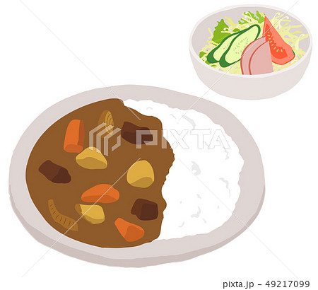 カレーライスとサラダのイラスト素材