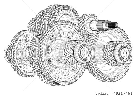 Outline gearbox concept. Vector Outline gearbox concept. Vector 49217461