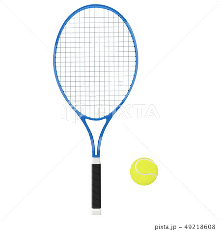 Tennis racket with yellow ball. 3d vector illustration isolated 49218608