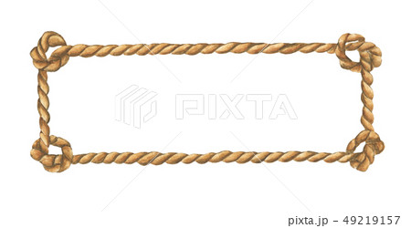 Brown rope frame with knots. Watercolor. 49219157