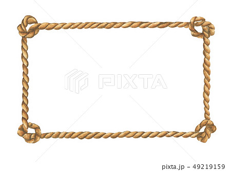 Brown rope frame with knots. Watercolor. Brown rope frame with knots. Watercolor. 49219159