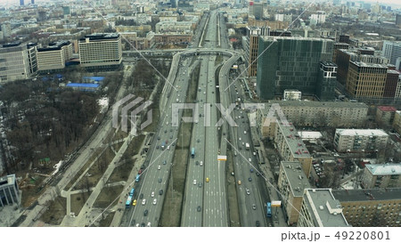 Aerial view of Leningradsky Prospekt avenue interchange within cityscape of Moscow. Russia Aerial view of Leningradsky Prospekt avenue interchange within cityscape of Moscow. Russia 49220801