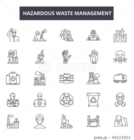 Hazardous waste management line icons for web and mobile design. Editable stroke signs. Hazardous 49223022