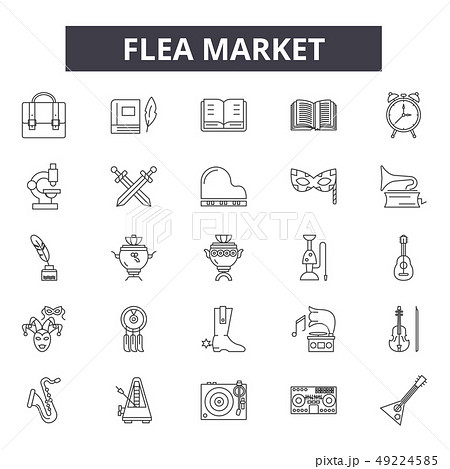 Flea market line icons for web and mobile design. Editable stroke signs. Flea market outline concept 49224585