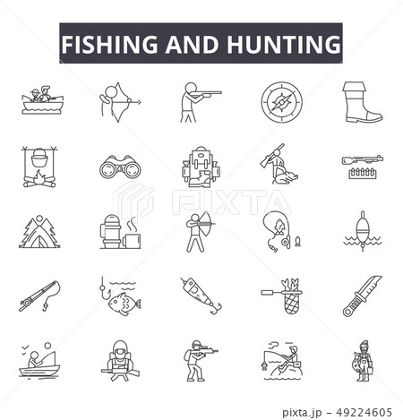 Fishing and hunting line icons for web and mobile design. Editable stroke signs. Fishing and hunting 49224605