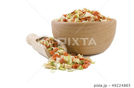 dried vegetables or soup vegetables in wooden bowl 49224865