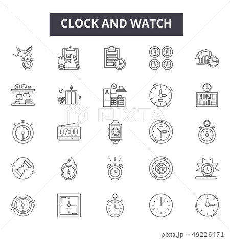 Clock and watch repairs and parts line icons for web and mobile design. Editable stroke signs. Clock 49226471