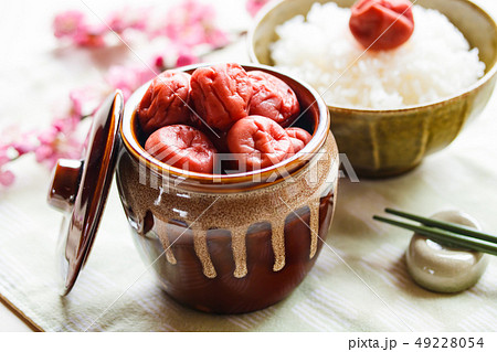自家製梅干しと炊き立てご飯 49228054