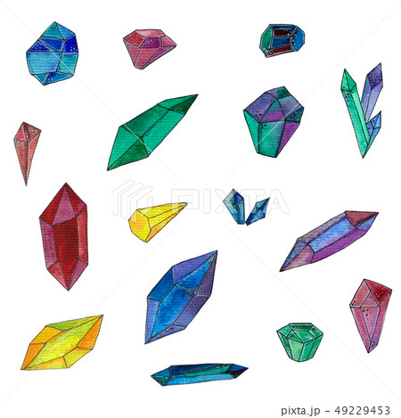 Set with watercolor illustration of crystals gems. 49229453