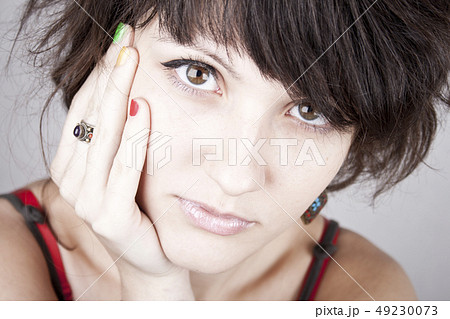 Brunette lady with bracelets. Brunette lady with bracelets. 49230073