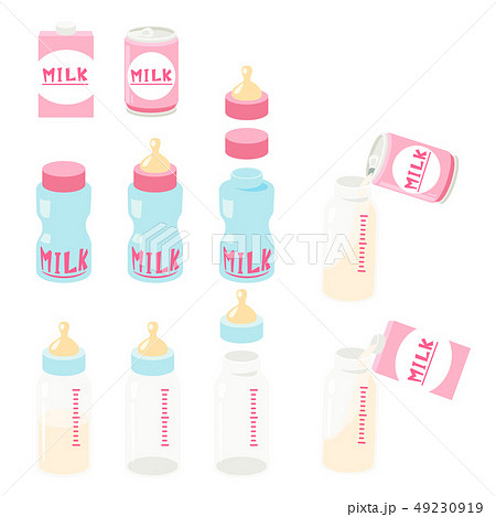 3タイプの液体ミルクと哺乳瓶のイラスト素材