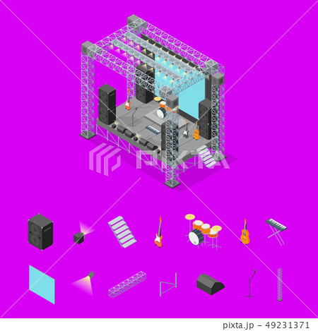 Stage for Street Performance and Elements Concept 3d Isometric View. Vector 49231371