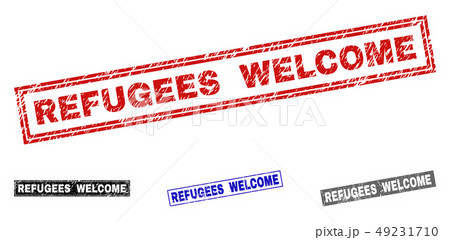 Grunge REFUGEES WELCOME Textured Rectangle Stamp Seals Grunge REFUGEES WELCOME Textured Rectangle Stamp Seals 49231710