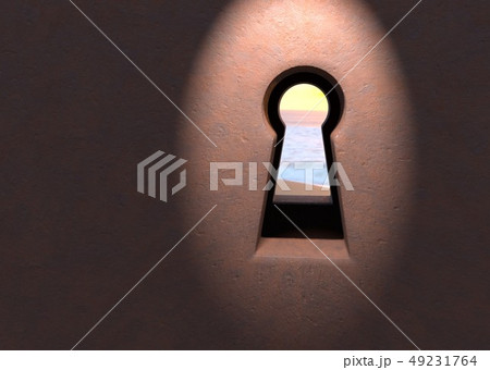 Sea thru keyhole in rusted door with light 3d illustration 49231764