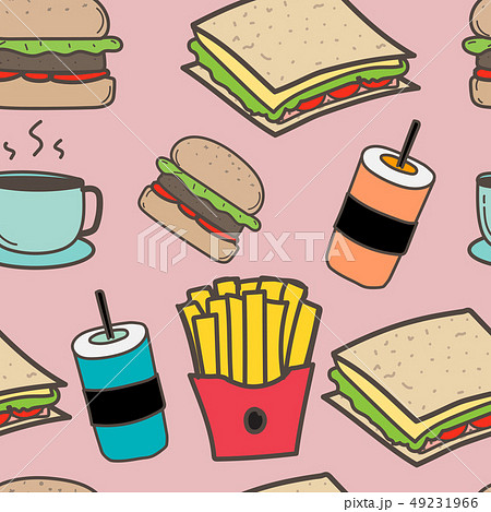 Hand drawn fast food and burgers pattern 49231966