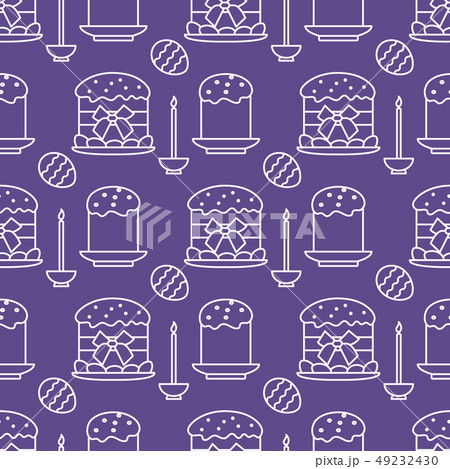 Seamless pattern with Easter cakes, candle, eggs Seamless pattern with Easter cakes, candle, eggs 49232430