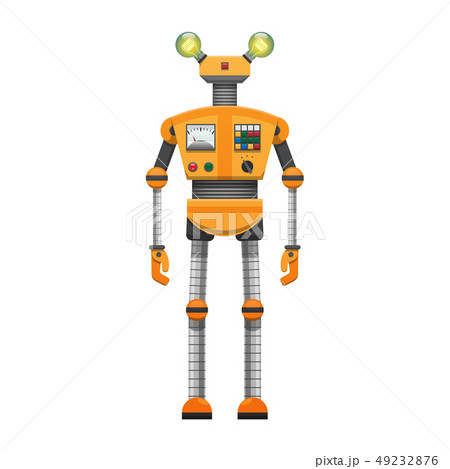 Orange Robot with Big Artificial Eyes Isolatedのイラスト素材