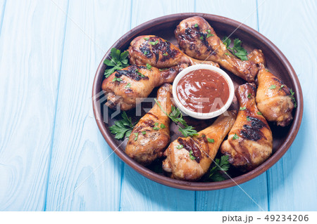 Grilled chicken legs with tomato sauce BBQ food 49234206