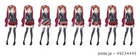 Anime manga student girl in blazer and red skirt Anime manga student girl in blazer and red skirt 49234445