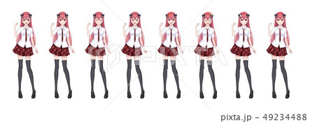 Anime manga schoolgirl plaid red skirt tie pattern Anime manga schoolgirl plaid red skirt tie pattern 49234488