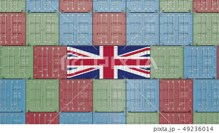 Container with flag of the United Kingdom. British import or export related 3D rendering Container with flag of the United Kingdom. British import or export related 3D rendering 49236014