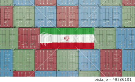 Cargo container with flag of Iran. Iranian import or export related 3D rendering 49236101