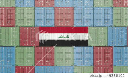 Cargo container with flag of Iraq. Iraqi import or export related 3D rendering 49236102