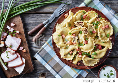 hot pierogies or dumplings with ground liver 49236216