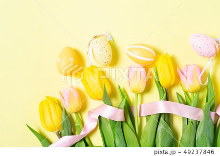 Easter scene with colored eggs 49237846