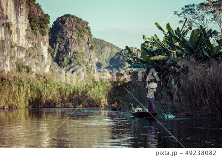 Vietnamese boat on the river.  Tam Coc, Ninh 49238082