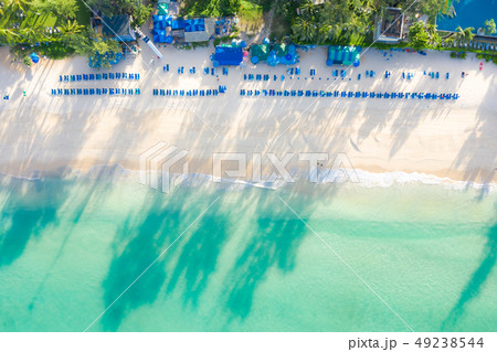 Aerial view of sandy beach with tourists swimming 49238544