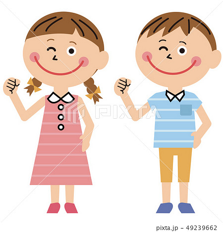 ポップな男の子と女の子 夏服 ガッツポーズ ポップな男の子と女の子 夏服 ガッツポーズ 49239662