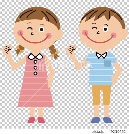 ポップな男の子と女の子 夏服 ガッツポーズ ポップな男の子と女の子 夏服 ガッツポーズ 49239662