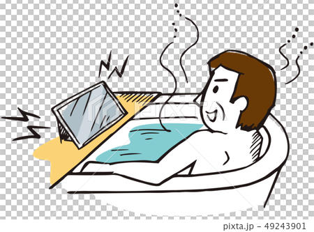 お風呂でタブレットを観るのイラスト素材