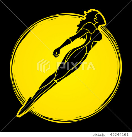 Superhero flying action, Cartoon superhero woman Superhero flying action, Cartoon superhero woman 49244161