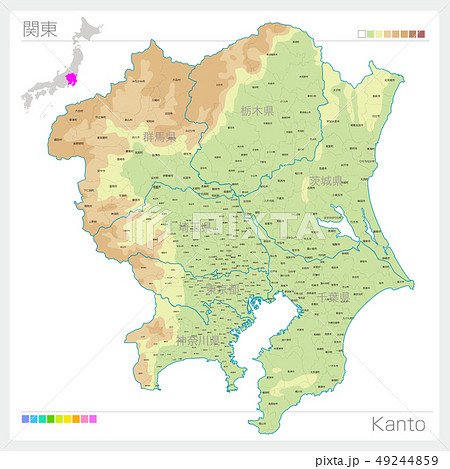 関東の地図・Kanto（等高線・色分け）