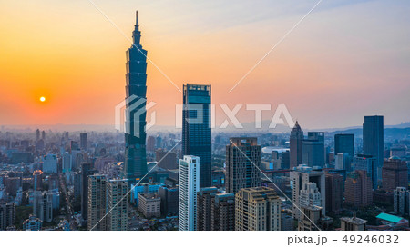 Taiwan city skyline at sunset, Taipei, Taiwan. 49246032